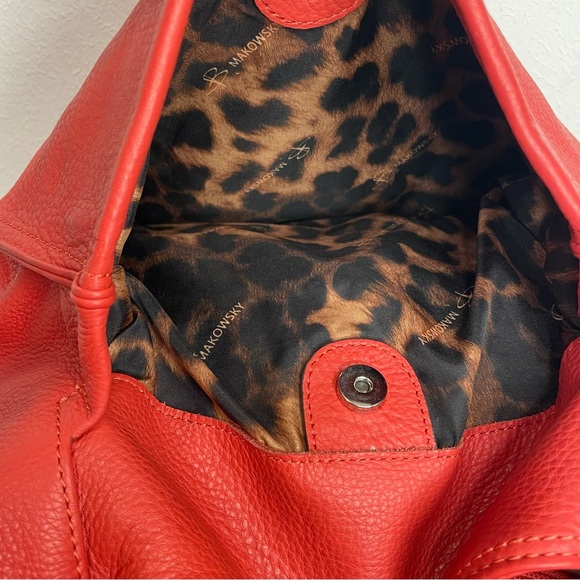 B. MAKOWSKY RED Pebbled Leather Hobo Shoulder Bag Purse - Picture 4 of 16